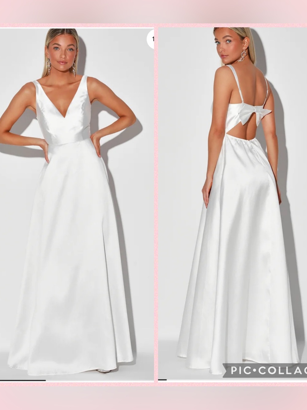 Lulus Women’s Small Romantically Inclined White Satin Backless Bow Maxi Dress